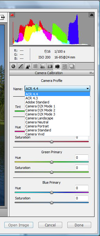 Camera Calbration Menu Options